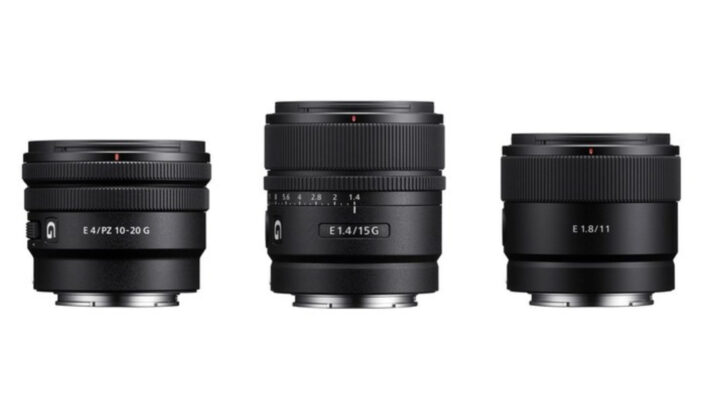 studio image of three Sony lenses