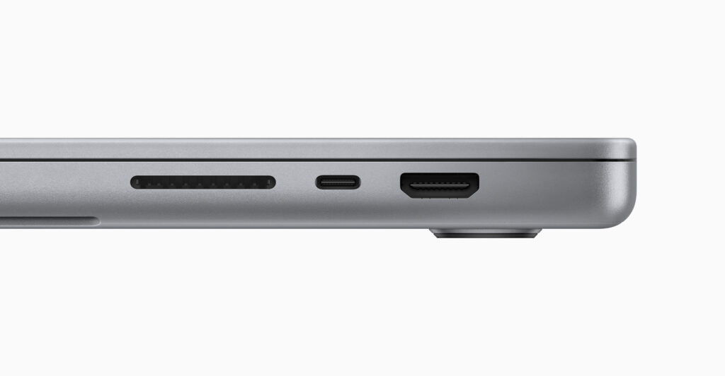 studio image of the Apple MacBook Pro M2 Pro and M2 Max 2 ports