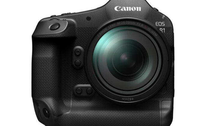 studio image of a Canon EOS R1 camera